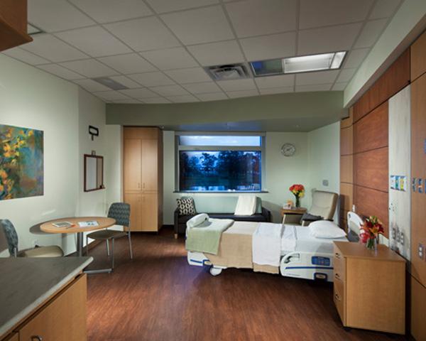 Interior patient room for high-risk pregnancies.