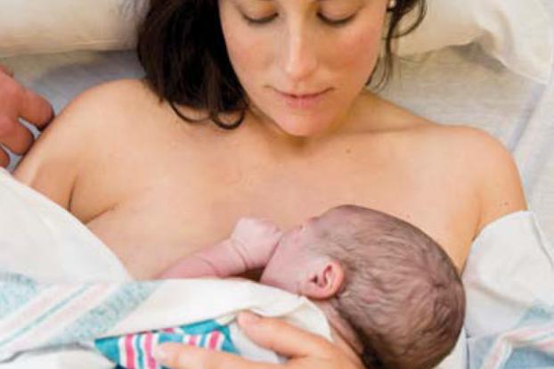 newborn with mom, bare shoulders