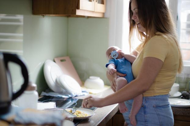 Mom and infant in kitchen